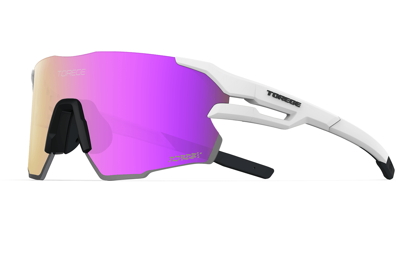 Gaiety Sport Sunglasses -  Matte White Wrap Around Frame &amp; Neon Pink Lens - Quarter